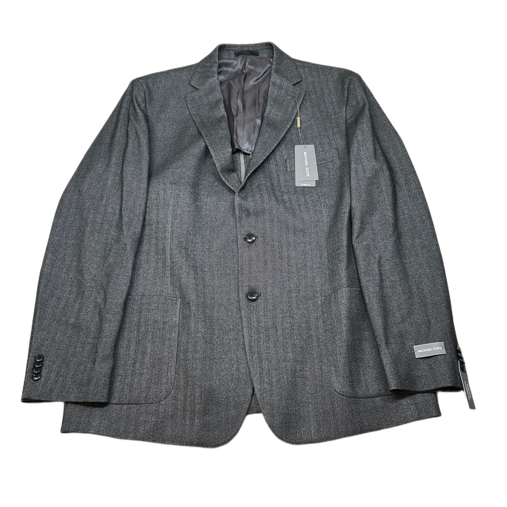 Michael Kors Herringbone Sport Coat Mens 46R 46 Charcoal Gray Stretch $2956